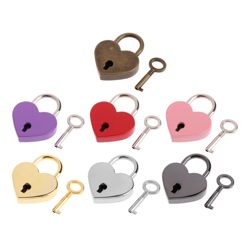 

Mini Heart Archaize Padlocks With for Key Metal for Wish Lock Jewelry Box Decor Drop ship