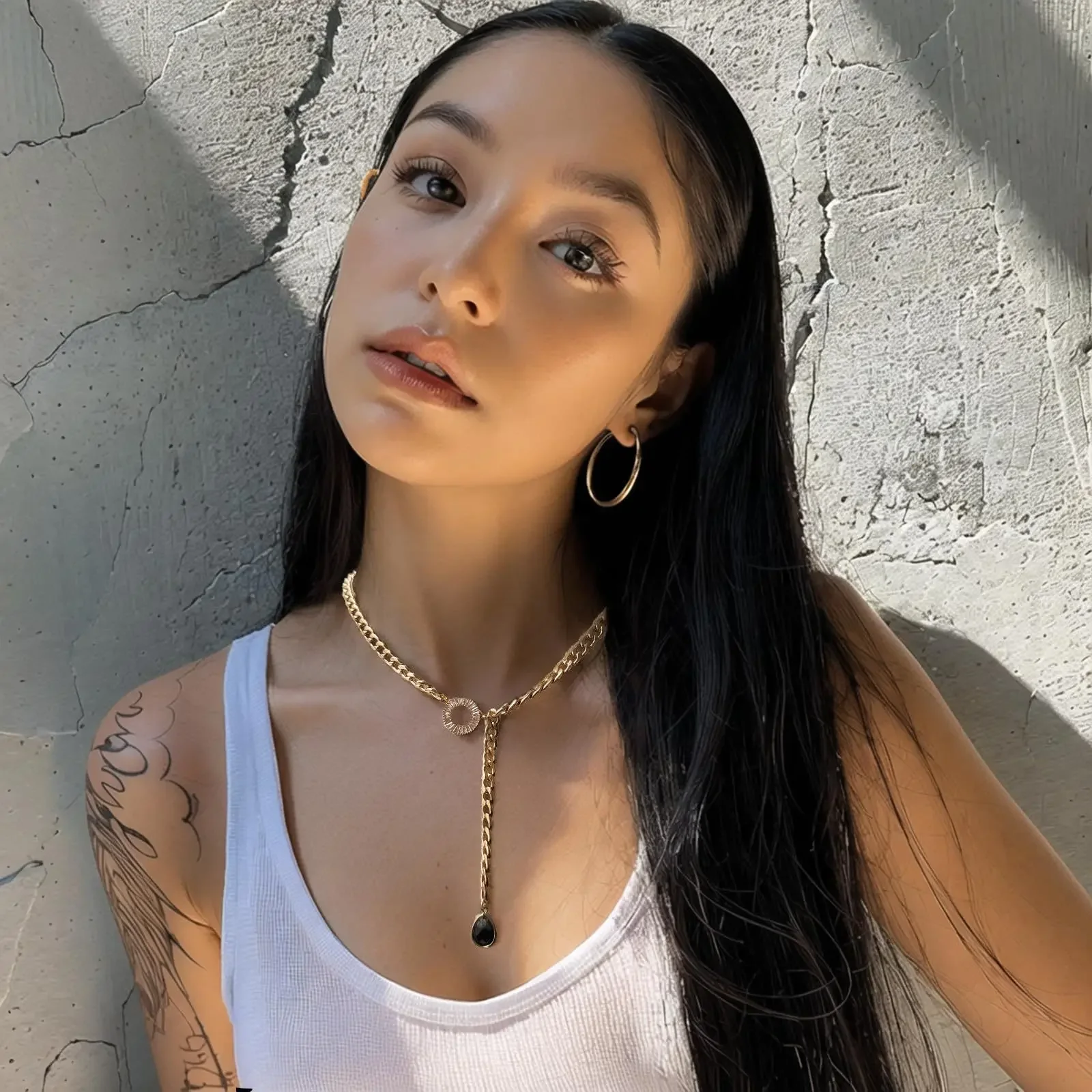 Boho Gold Long Chain Necklace Choker Multicolour Natural Stones Beads Irregular Elegant Jewellery Wedding Party Birthday Gifts