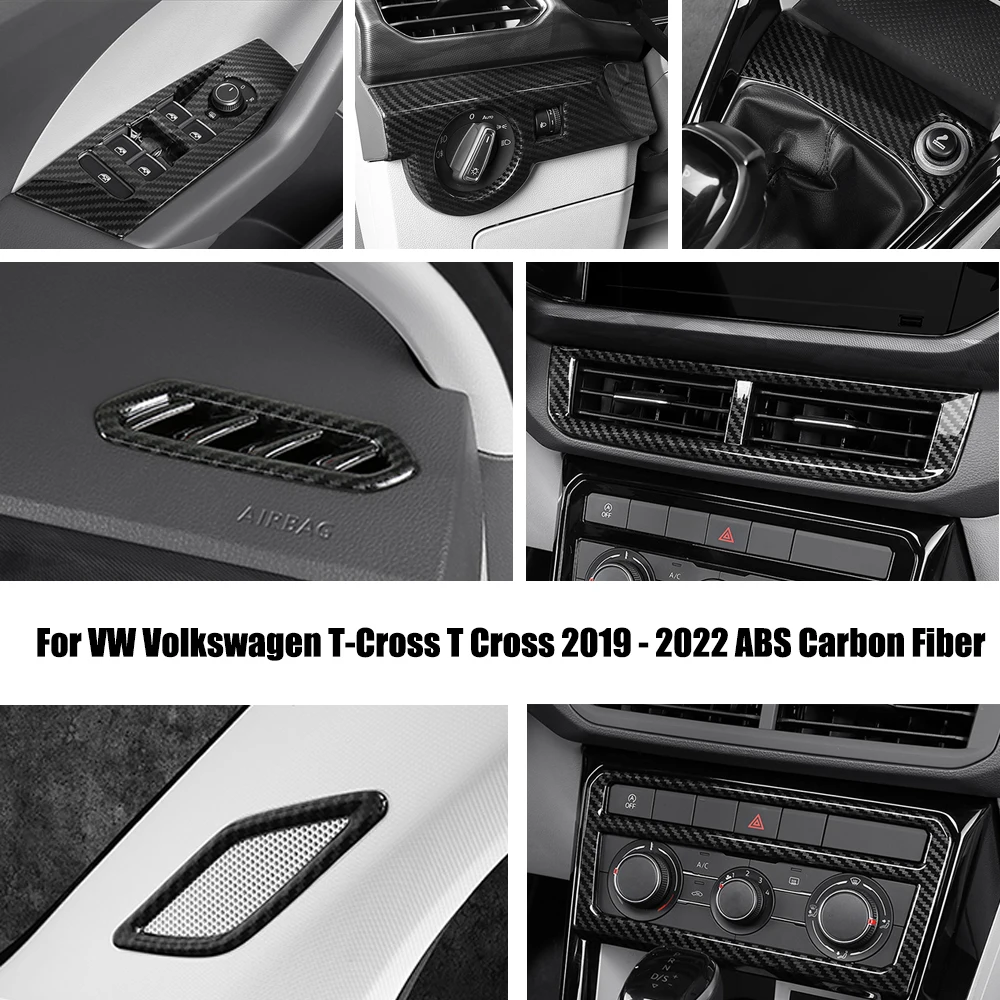 Per Vw T-Cross T Cross 2019-2022 Abs Carbon Car Fari Regolazione Center Air Outlet Glass Lift Coprisigari Trim