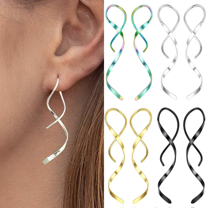 

Simple Spiral Threader Earrings Irregular Helix Wave Curve Ear Line Cuff Stainless Steel Dangling Earring Women Fashion Jewelry