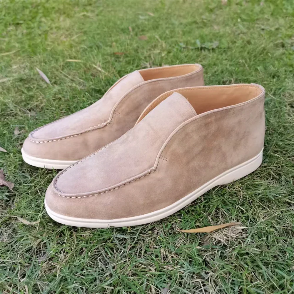 2022 Brand High Top Loafers Men Comfort Suede Slip-on Flat Casual Shoes Round Toe Designer Driving Shoes Men Flat Walk Shoes