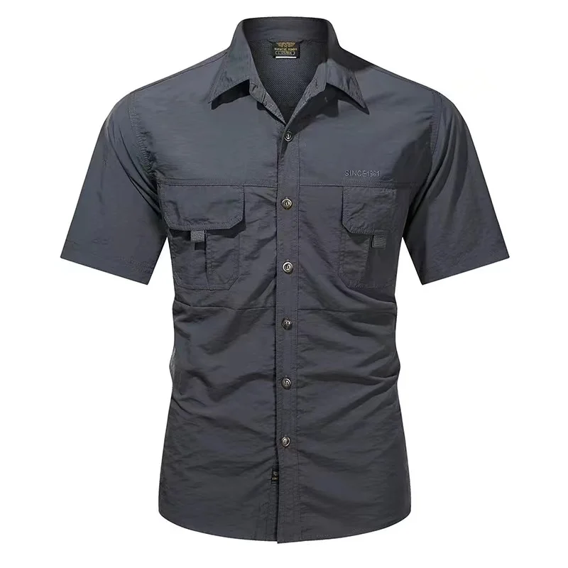 

2024 Summer New Fashion Men's Shirts Short Sleeve 2 Pocket Outdoor Casual Shirt Quick-dry Tops Quality Militar Shirt for Men