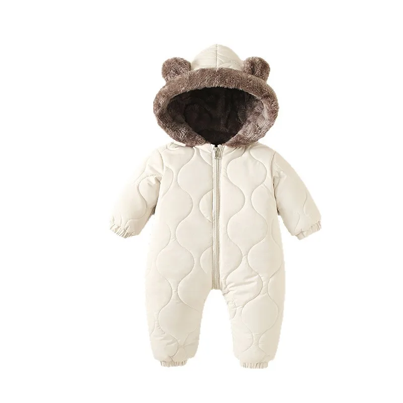 1-Piece Warm Fleece Pramsuit for Baby, Newborn Winter Snowsuit Outerwear, Infant Jumpsuit Romper Cozy Outfit