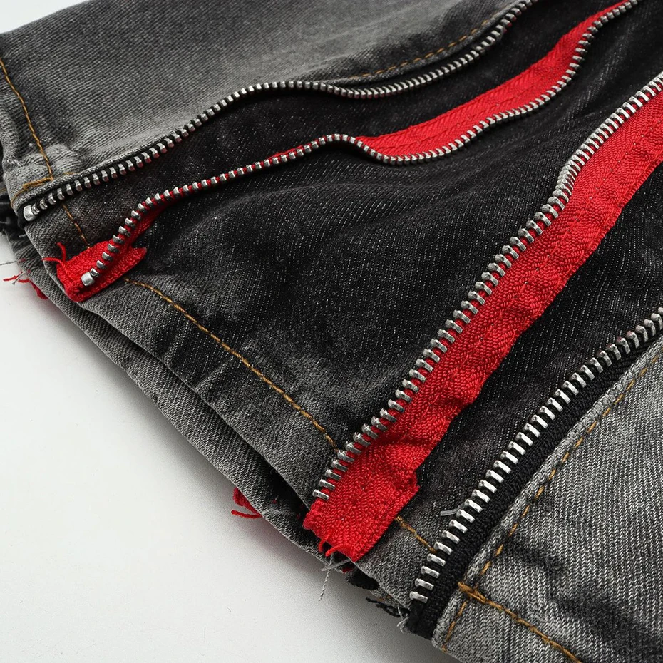 Side Double Zip Denim Shorts Men Summer Fashion Luxury Designer Streetwear Harajuku Denim Shorts Man Casual Hip Hop Jeans