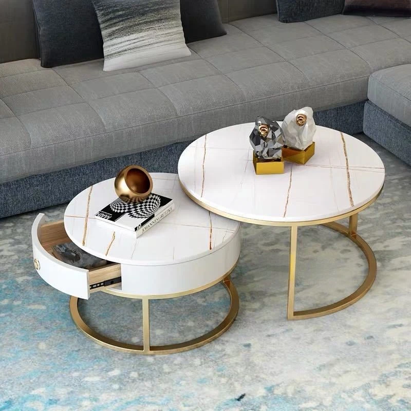 

Simple Modern Net Red Nordic Rock Slab Round Coffee Table Combination Marble Small Coffee Table Table Living Room Home Table