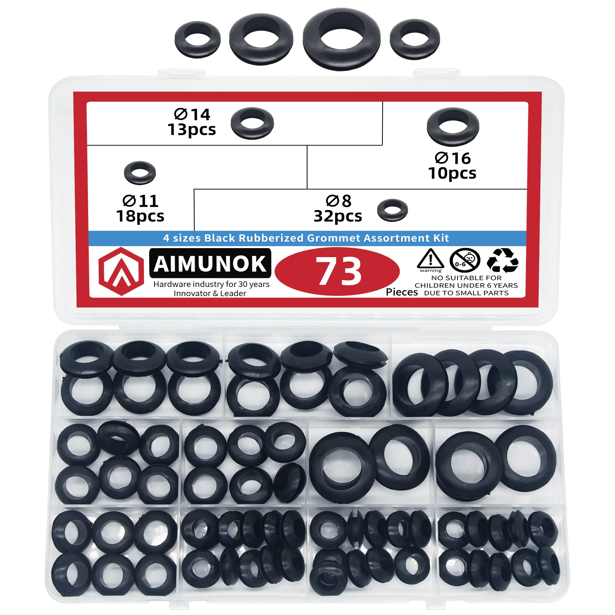 Rubber O Rings 73pcs 8/12/14/16mm Wire Cable Protect Oil Sealing Grommet Gasket Hole Shim Washer Black Double Face