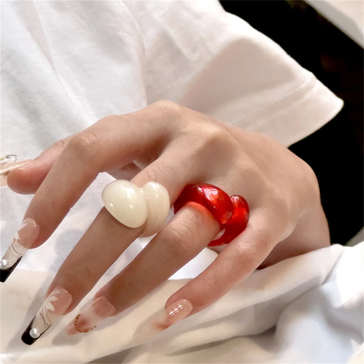 Korean Trendy Geometric Resin Ring - Personalized Retro Style Statement Piece