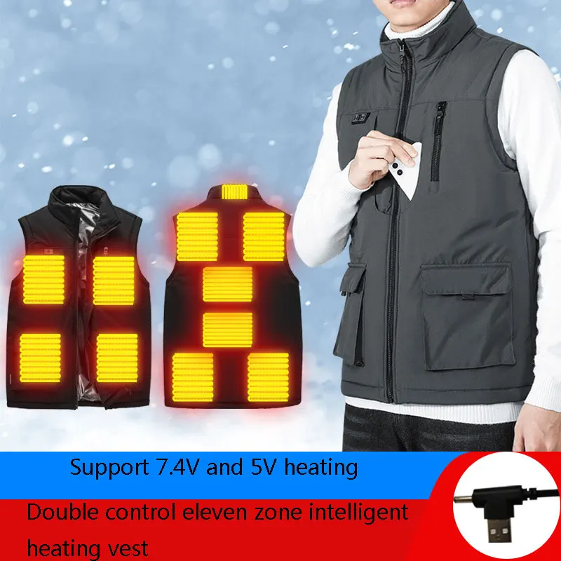 

11 Zone Electric Heating Vest Jacket USB Rechargeable Sleeveless Parkas Winter Thermal Clothes Multi-pockets Tactical Waistcoat