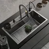 Flying Rain Waterfall Black Handmade Large Single Tank Vegetable Washing Basin Nano Multifunctional Stainless Steel Kitchen Sink 2