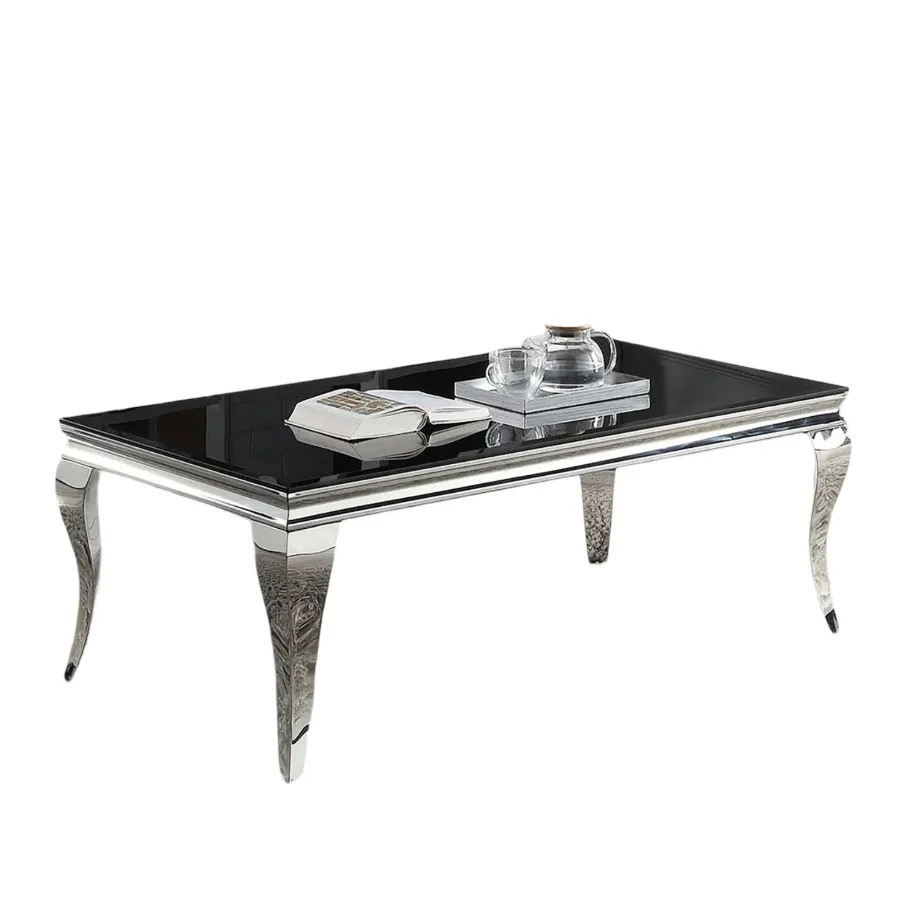 Glam Contemporary1pc Coffee Table Black Glass Top Silver Color Table Living Room Stainless Steel Cabriole-Style Legs 4