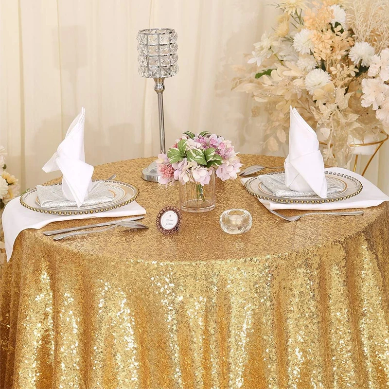 Round Sequin Tablecloth Glitter Sparkling Table Cover Glitter Tablecloth Wedding Birthday Christmas Party  Table Decor Supplies 5