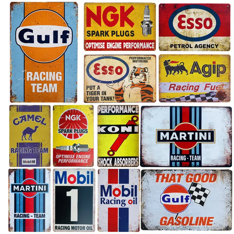 Shabby Chic Vintage Metal Tin Signs Gulf Esso Agip Man Cave Plate Motor Oil Garage Wall Stickers Gas Decor Placca