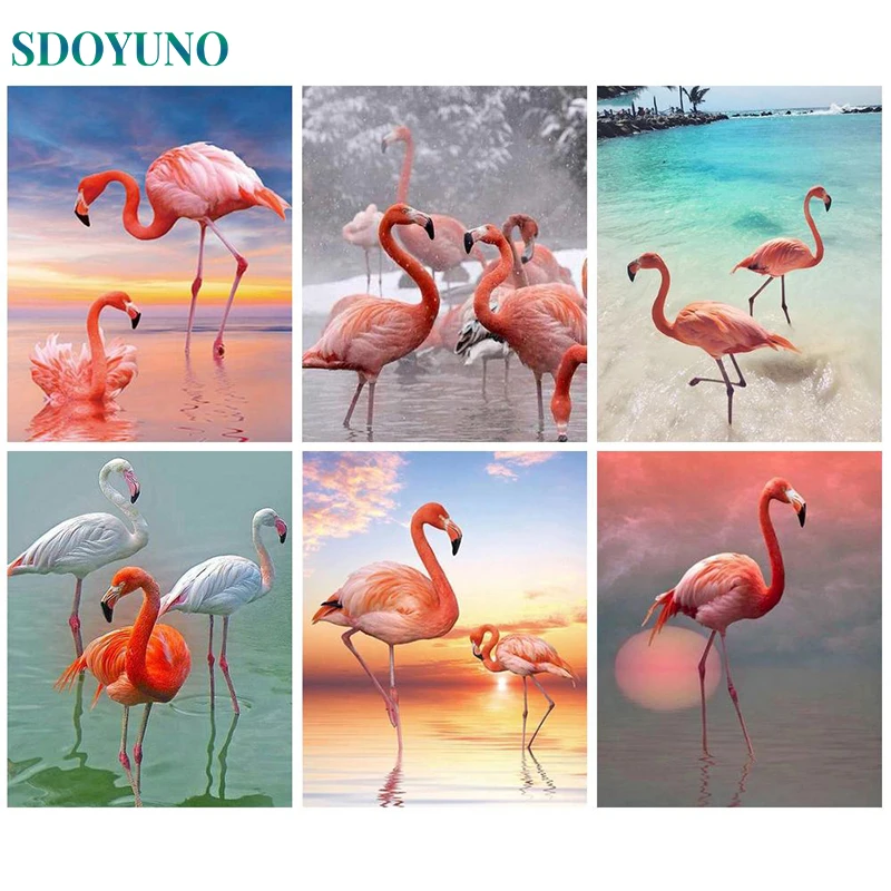 

SDOYUNO Painting By Numbers Animals Picture Coloring Zero Basis HandPainted Flamingos Diy Oil Painting Unique Gift Home Decor Gi