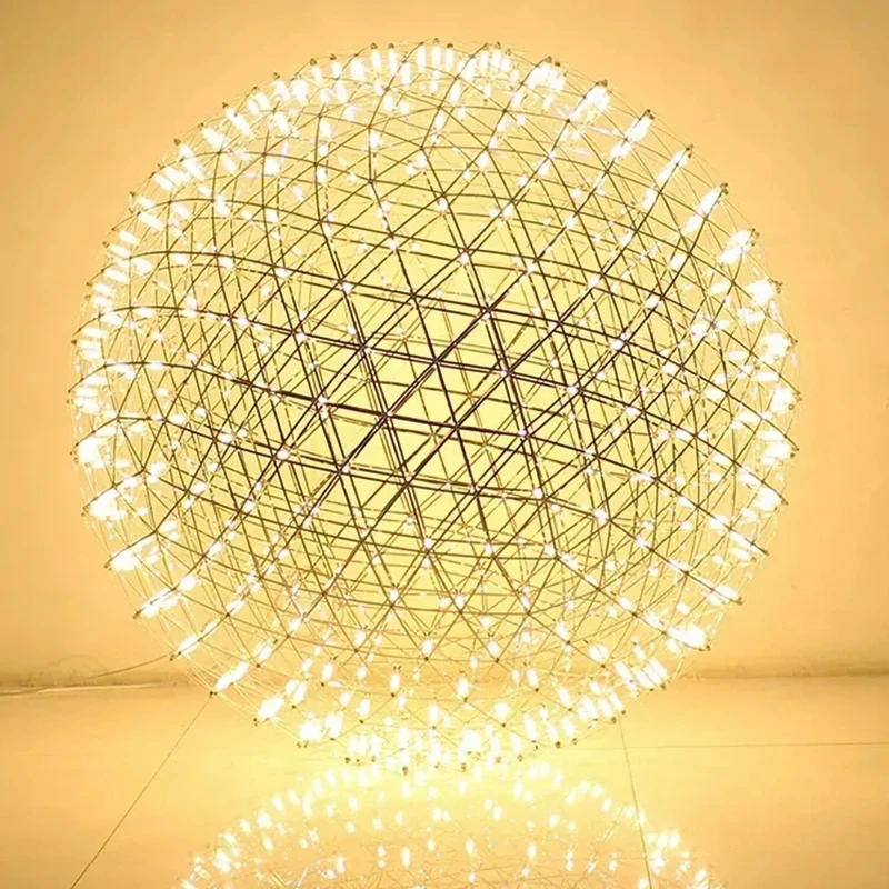 LED Chandelier Modern Brief Loft Spark Ball LED Lights Chandelier Fixture Firework Stainless Steel Lobby Lustre Pendant Lamp Home Deco