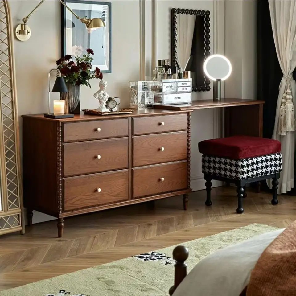 レトロなドレッサー、寝室、デスク、化粧台、コーナー格納式チェスト