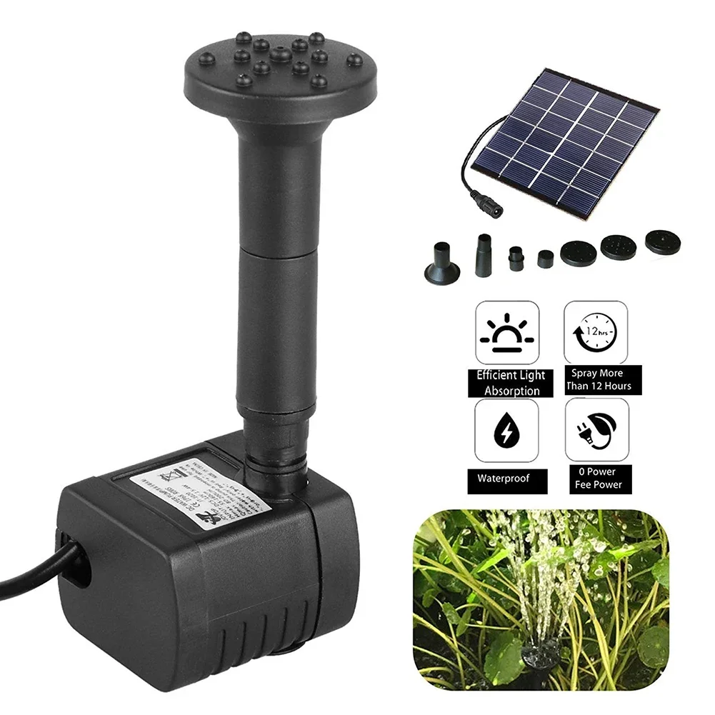1.2W Solar Panels Water Fountain Pump with 6 Nozzles Solar Powered Fountain Wave Maker for Outdoor Bird Bath Garden Fish Pond
