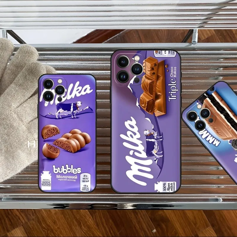 Milka-funda de teléfono con galletas de vaca y Chocolate, carcasa para IPhone 15, 14, 11, 12 Pro, 8, 7 Plus, X, 13 Pro MAX, SE2020, XS, 13, 2023