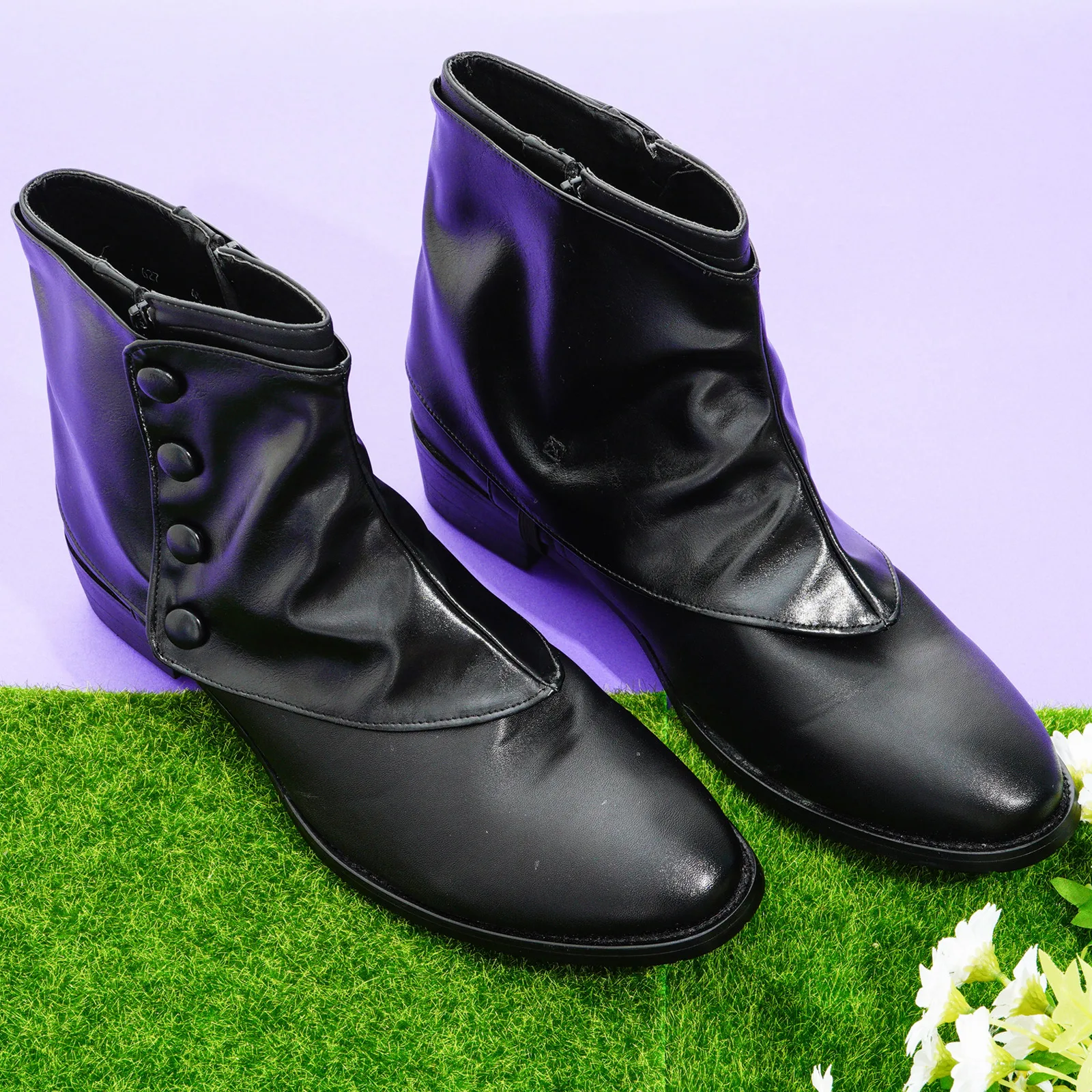 PU Leather Shoes Cover Solid Color Rivets Decorated Pirate Boot Cover Elastic Band Fastened with Shoes Soles Shoes Cover