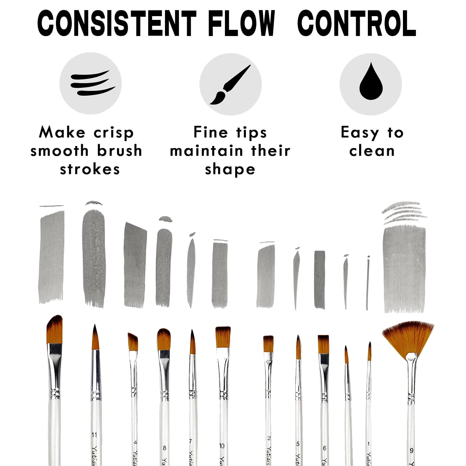36-Pack Artist Paint Brushes Set, Premium Wood Handle with Nylon Bristles, Includes Round, Filbert, Flat, Angle for Acrylic, Oil 3