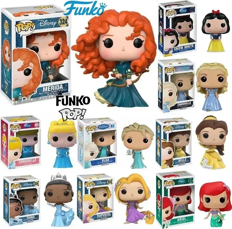 Juguetes de PVC Funko POP Disney Princess Merida 324# Rapunzel 223# Elsa 82 Cenicienta 41 138# Ariel 27 Jazmín 52# Blancanieves 08#