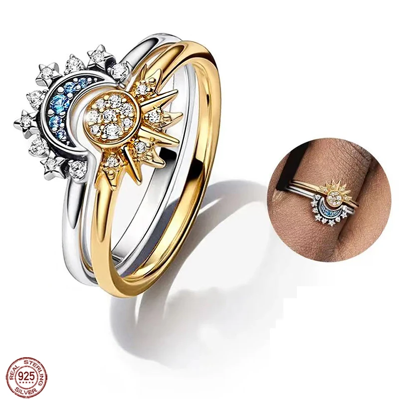 

Classic Sterling Silver Ring Set Sky Blue Moon Ring fit Charming Bracelets Women's Engagement Parties Jewelry Exquisite Gifts