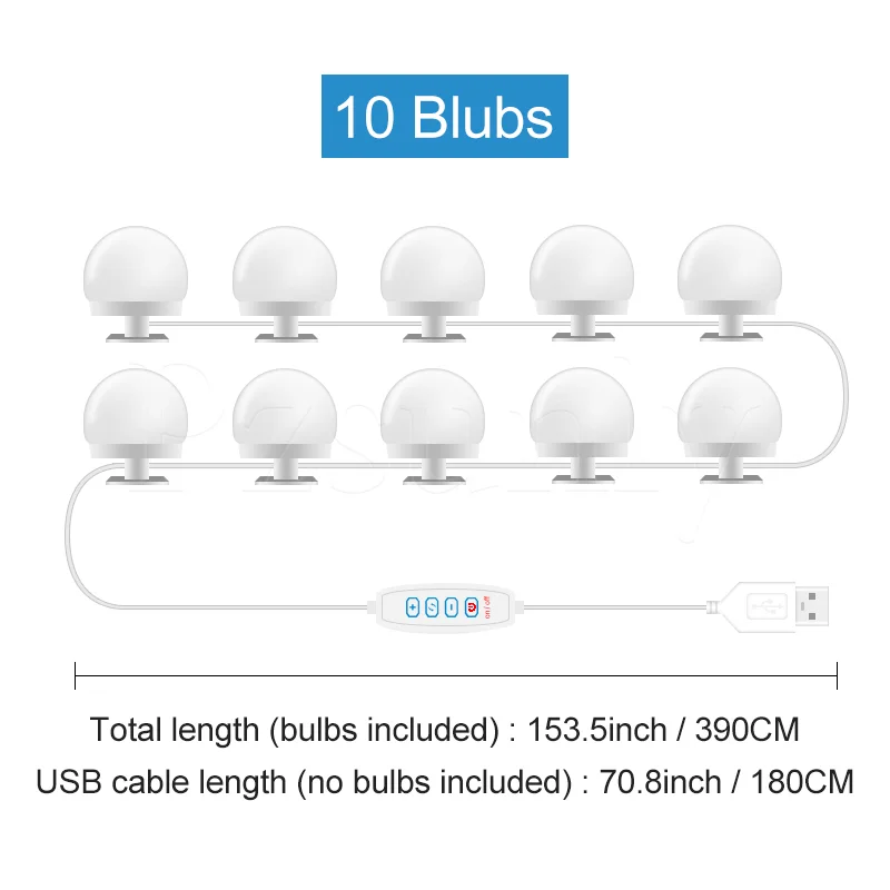 LED Vanity Light Bulbs for Makeup Mirror - Dimmable USB-Powered Bathroom and Dressing Table Lighting
