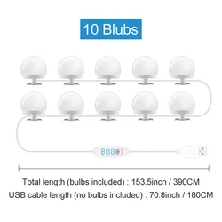 LED Vanity Light Bulbs for Makeup Mirror - Dimmable USB - Powered Bathroom and Dressing Table Lighting (10Blubs)