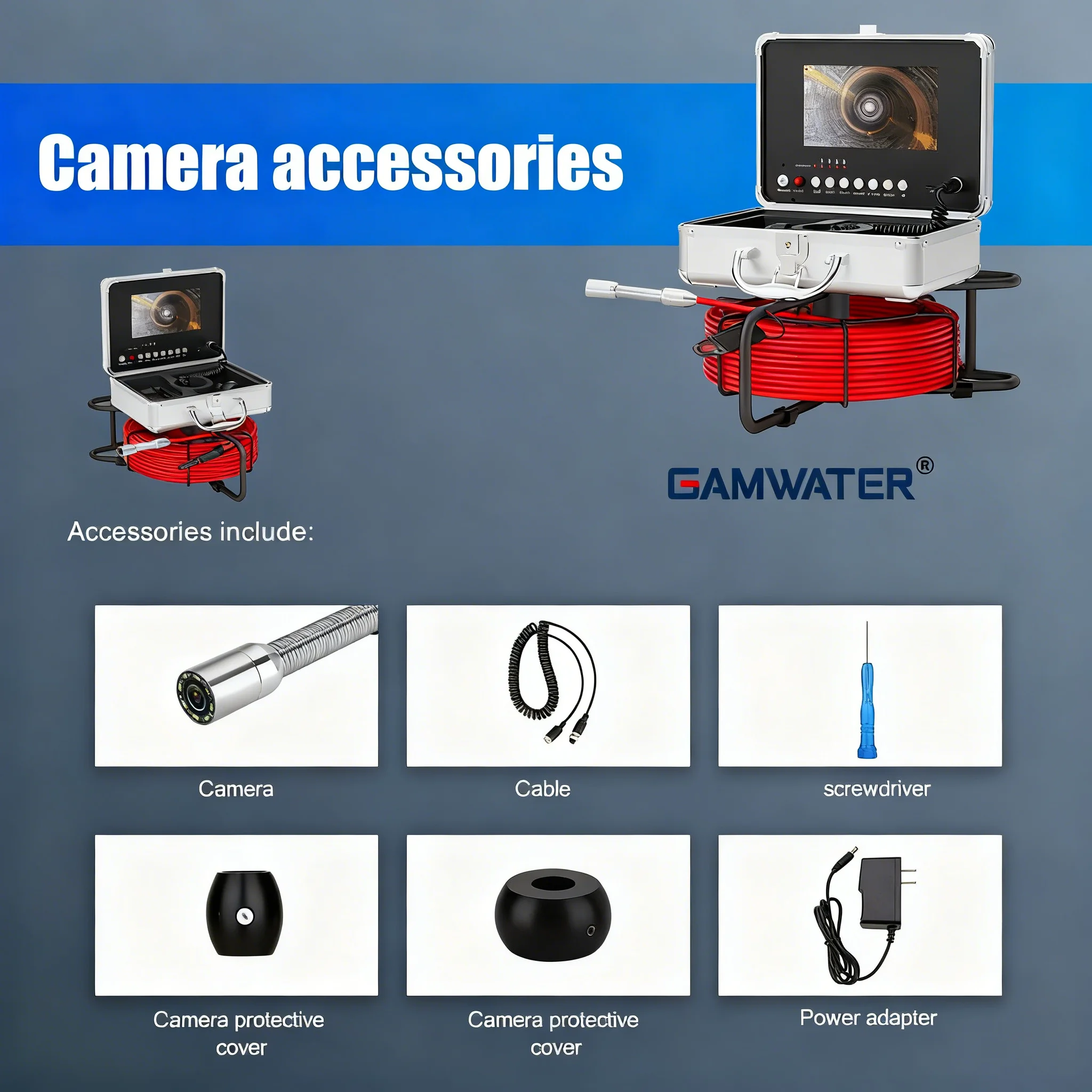 Sewer Inspection Camera, Self-Leveling Sewer Camera with 512HZ Locator, 17/23MM Endoscop Camera with 12 LEDs ,10/20/30/50M Cable 5
