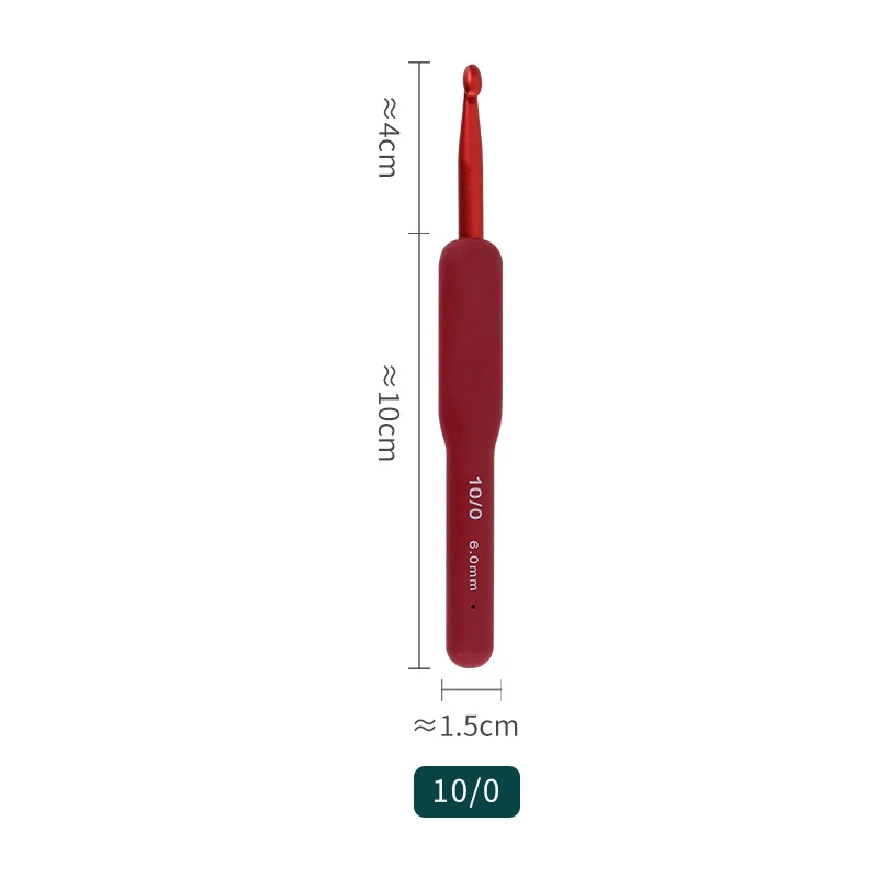 Premium Aluminum Crochet Hooks with Soft Red Rubber-Grip Handles for Knitting and Braiding