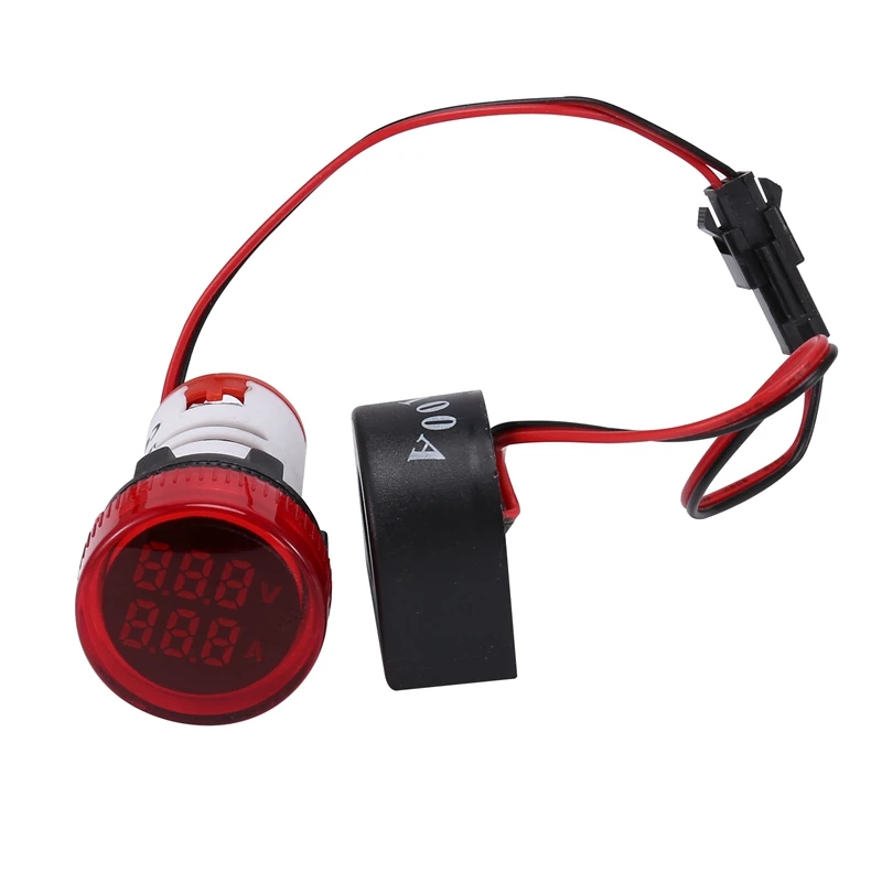 

Mini Digital Voltmeter Ammeter 22Mm Round AC 50-500V 0-100A Amp Volt Voltage Tester Meter Dual LED Indicator