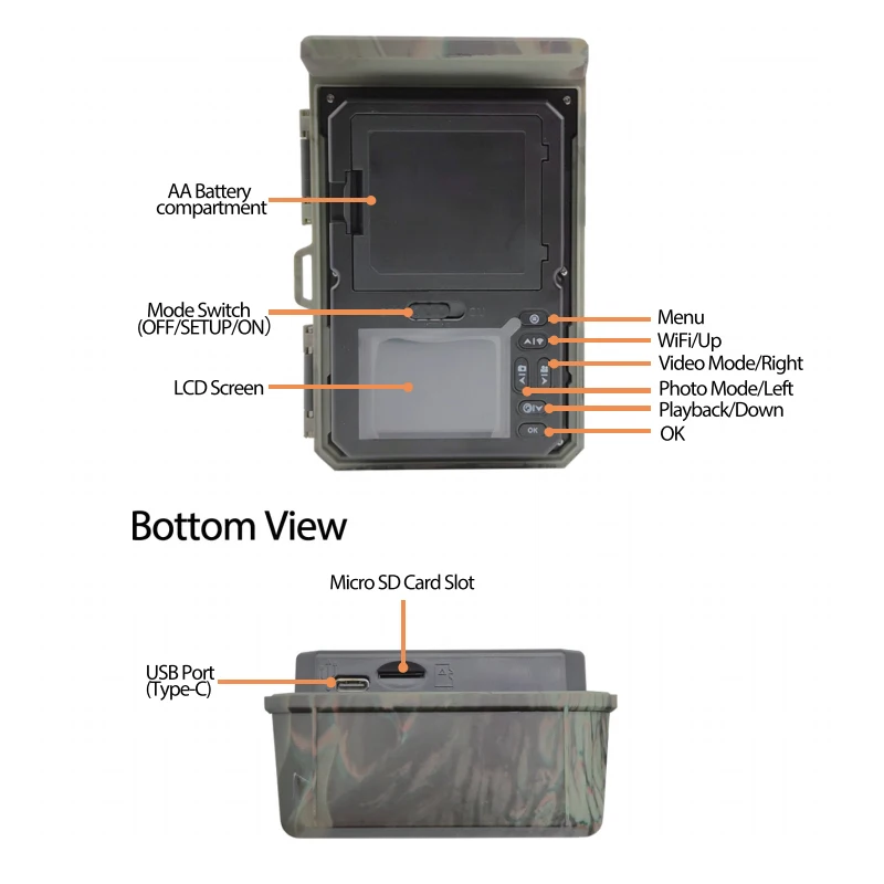 Solar Charging Hunting Camera WiFi600Pro Bluetooth WiFi Outdoor Surveillance Camera 4K Video 36MP APP Online Video Viewing