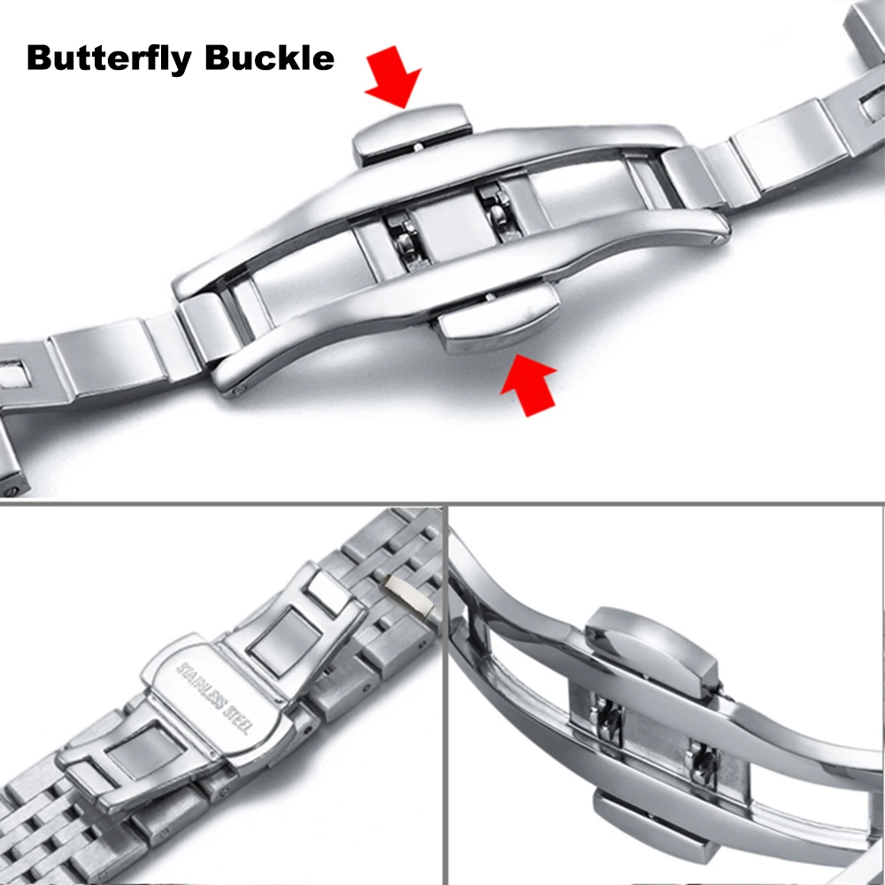 Sleek Stainless Steel Curved Strap with Butterfly Buckle