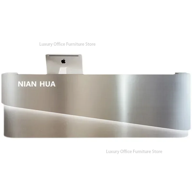 Stainless Steel Checkout Page Modern Office Reception Desk Light Luxury Beauty Salon Bar Counter Metal Counter