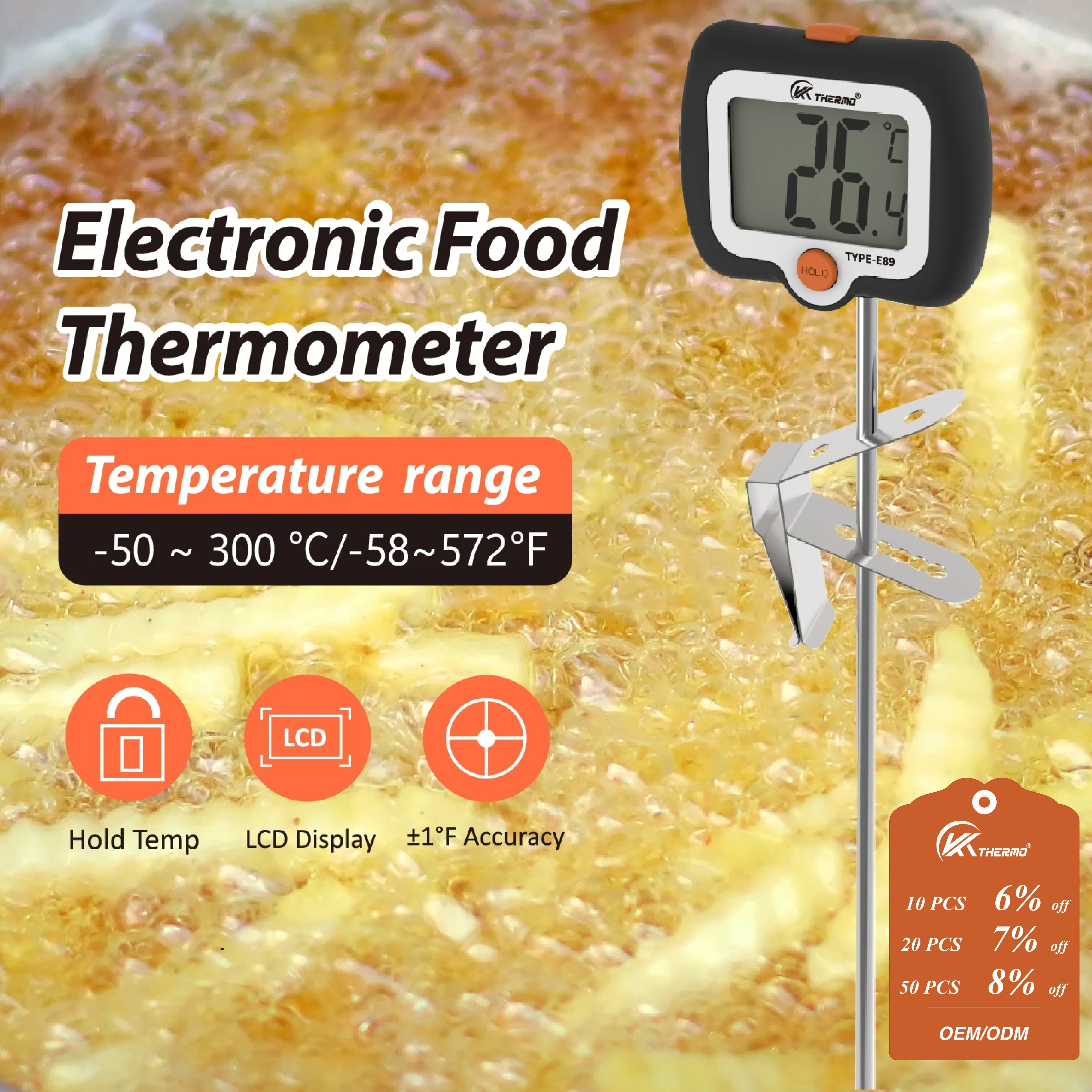 Premium Digital Food Thermometer with Stainless Steel Probe and LCD Display