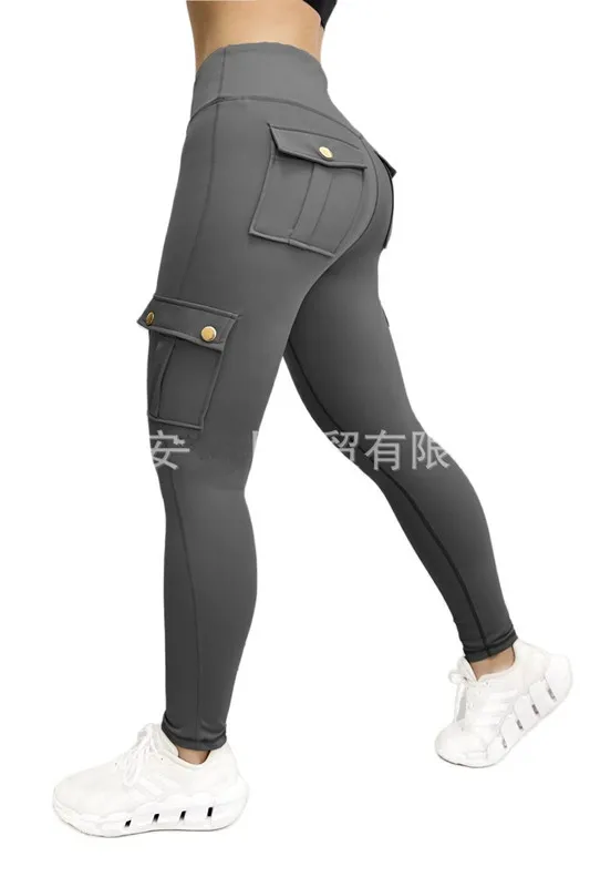 Women's Fitness Cargo Pants with Pocket Leggings Solid High Waist Push Up  Polyester Workout Leggings Cargo Pants Casual Pants - AliExpress