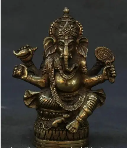 

5" Tibet Buddhism Brass Ganesh Lord Ganesha Elephant God Buddha Figurine Statue