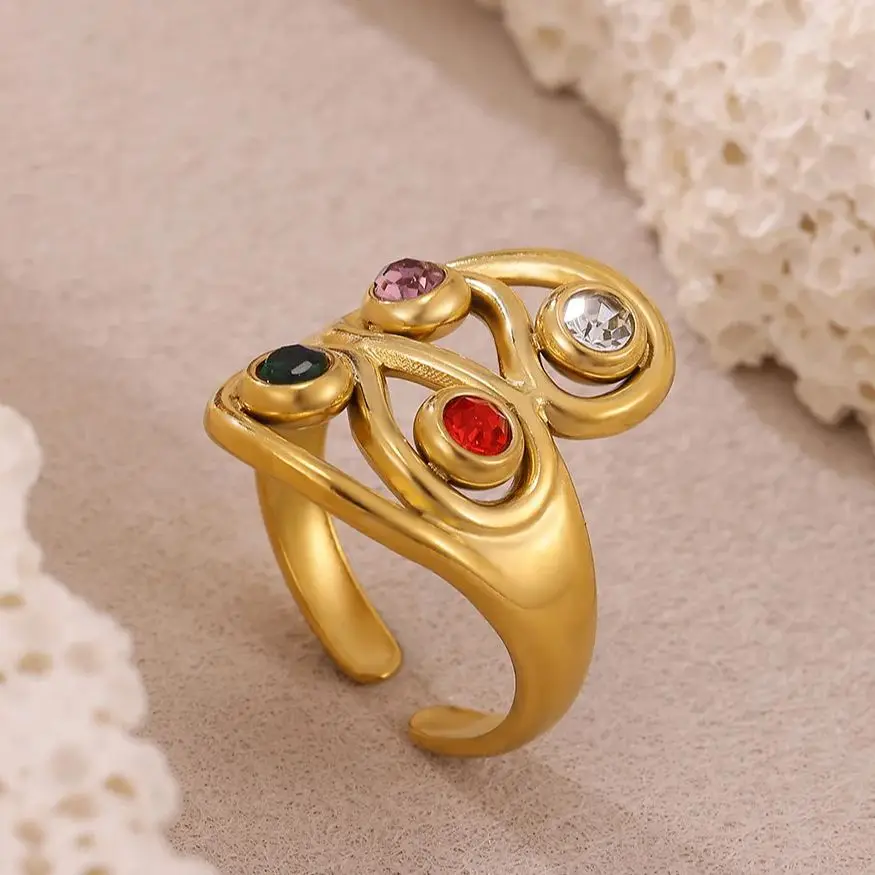 Colorful Zircon Geometric Rings for Women