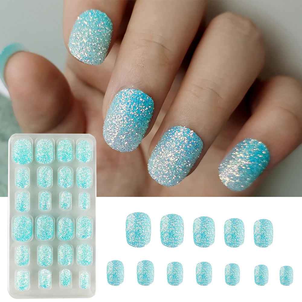 Glitter Press On Nails For Kids Diy Manicure Set False Nails_voghion.com