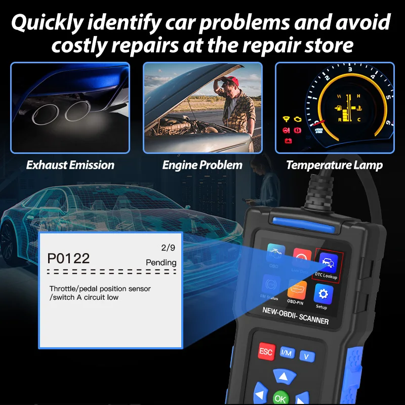 TopDiag T200 Car OBD2 Scanner Diagnostic Tool Engine Code Reader Car Voltage Tester Automotive Vehicle Fault Code Scanner OBDII 5