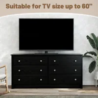 JHK 59IN Wood 6 Dresser Drawers Cabinet for Living Room Stable Structure Storage Wide Chest of Drawers Furniture For Bedroom 5