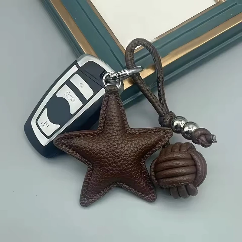 Handmade Star Woven Ball Keychain for DIY Bag Pendant Creative Gift for Women Charm Hanging Decoration Accessories
