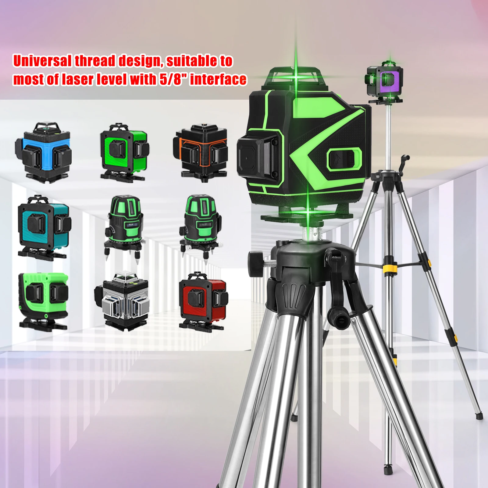 1.2M Three Height Adjustment Stainless Steel Extension Bar Tripod Stand Bubble-