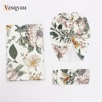 New Baby Vintage Print Child 3 Pcs Suit Newborn Anti Shock Swaddle Wrap Turban Hats Donut Hat Headband Blanket Set Four Seasons