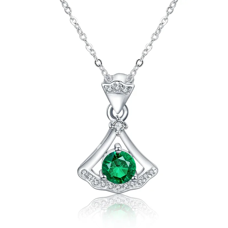 Pirmiana Fashion Green Dress 925 Sterling Silver Necklace Lab Grown Emerald Pendants Women Charm Personalized Jewelry