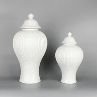 Ceramic General Jar Porcelain Ginger Jar Stripe Sealed Tea Storage Tank with Lid Ceramic Handicraft Ornaments Home Decoration 1