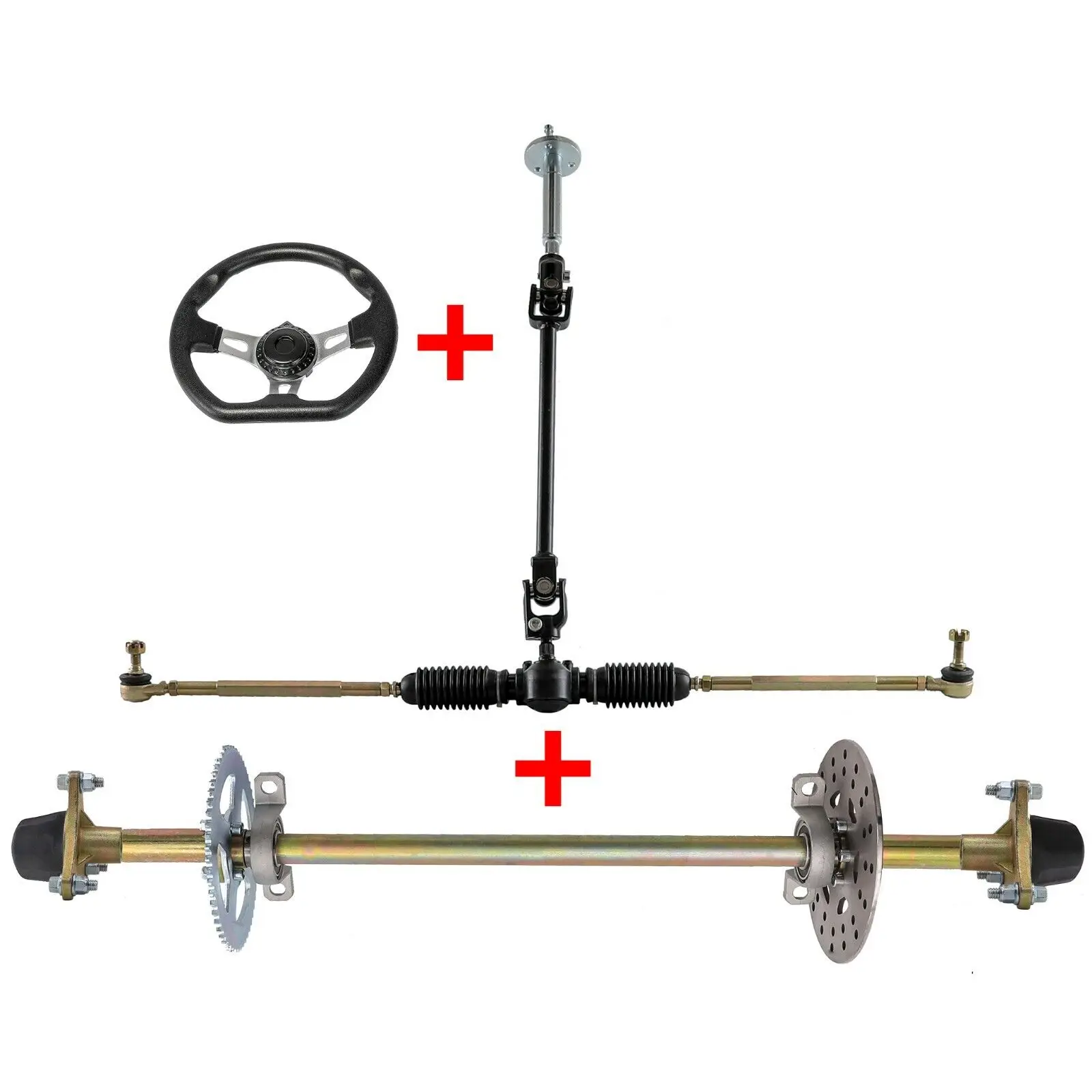 740MM GO KART Rear Axle Kit 6 Wheels Tyres Brake Front Steering ATV