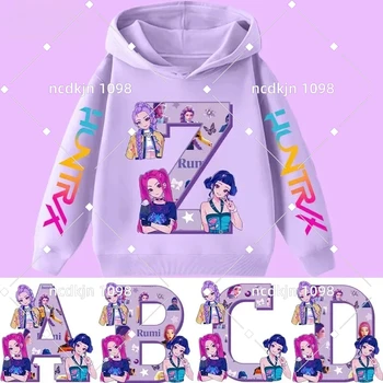 Letter A-Z girls' sportswear Kpop Demon Hunters children's hooded sweatshirt boys' casual top autumn-winter long-sleeved print 1