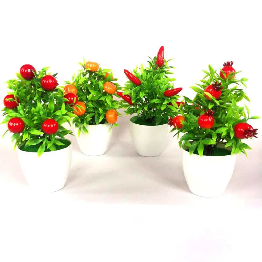 Gift Fake greenery Home Decoration Artificial Plants Bonsai Orange Berries Fruit Tree potted Pomegranate Gift Chili