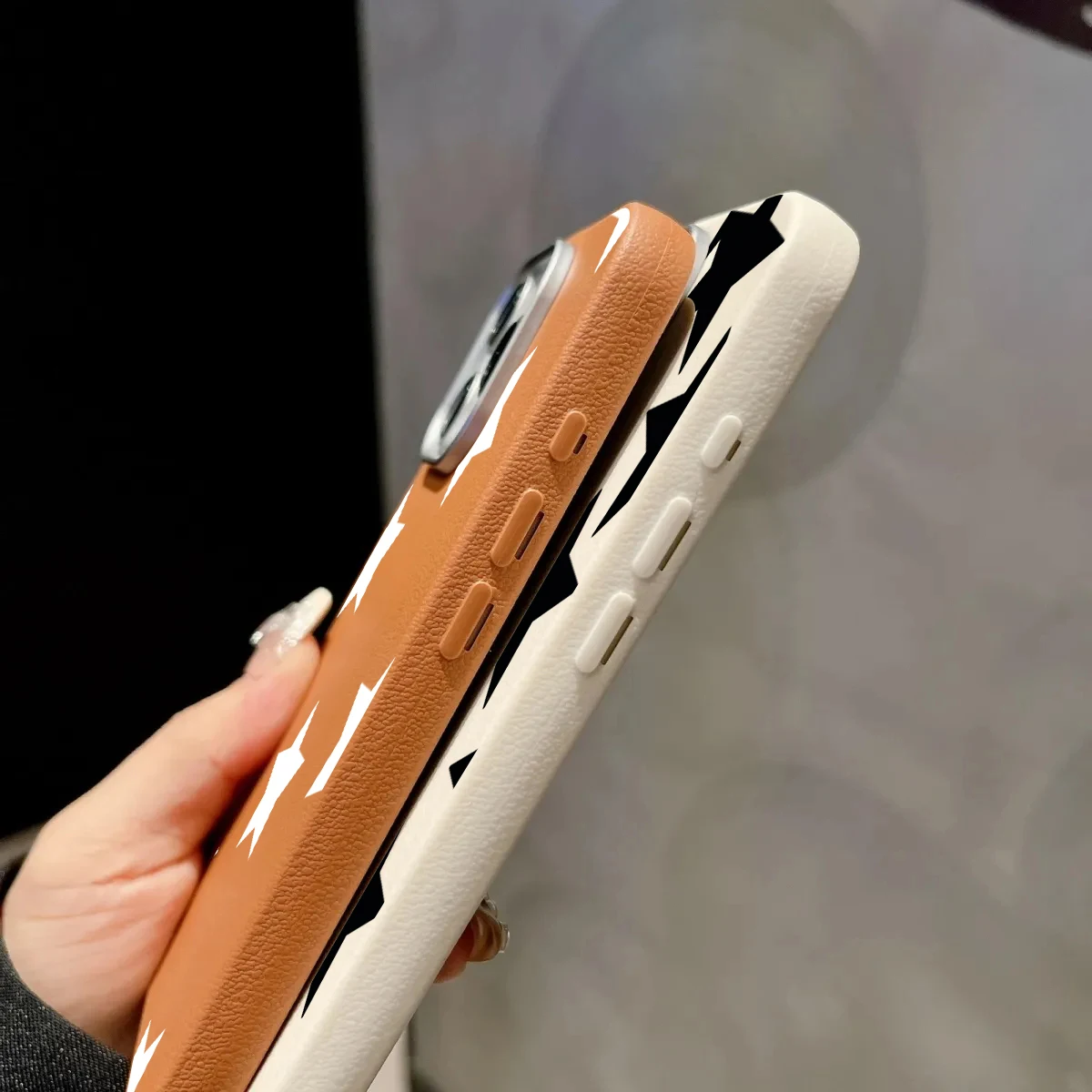 Black White Stars Lichee Pattern Shockproof Phone Case with Bumper Protection