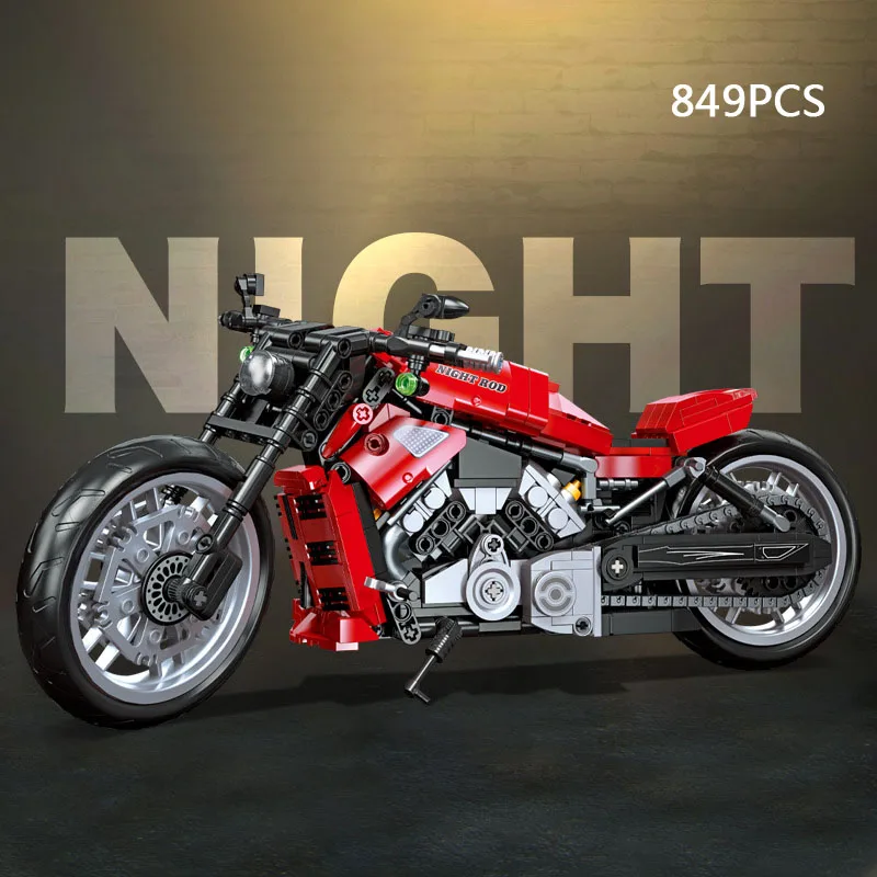 Simulazione Tecnica Harleying Night Rod Street America Moto Building Block Modello Brick Toy Collection Per Regali Per Ragazzi